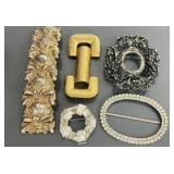 Vintage Brooch & Belt Buckle Lot ï¿½ Rhinestone,