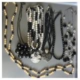 Vintage Black, Crystal & Faux Pearl Statement
