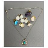 Turquoise Cabachon Pendant Necklace, Stone &