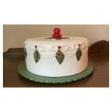 Vintage Christmas Ceramic Covered Cake Plate w/