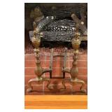 Pair of Antique Brass and Iron Fireplace Andirons