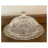Vintage Cut Glass Covered Butter Dish with
