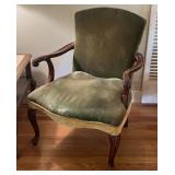 Antique Green Velvet Wingback Accent Chair w/