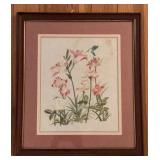 Vintage Botanical Floral Print, Pink Lilies,