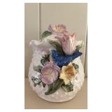 Vintage Hobnail Cookie Jar Bluebird Tulip & Pansy