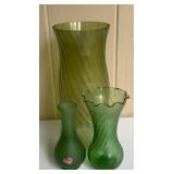 Vintage Viking Olive Green Art Glass Vase and