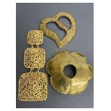 Signed Brass Flower Scarf Clip, Hammered Brass