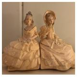 Pair Vintage Victorian Lady Figurine Chalkware