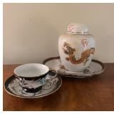 Japanese Moriage Dragonware Cup & Saucer, Covered