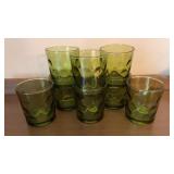 6 Vintage Avocado Green Thumbprint Pattern Glass