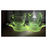 UV GLOW Vintage Glass Creamer & Sugar Bowl Set