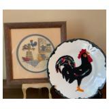 Vintage Framed Rooster & Country Kitchen Cross
