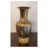 Large Hand Etched Solid Brass Vase ï¿½ Vintage