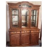 Lighted Oak China Cabinet Hutch Curio Display