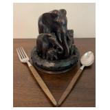 Hand-Carved Hardwood Elephant Family Sculpture