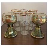 Vintage German Gilded Rï¿½mer Rhein Wine Glasses &