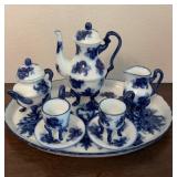 Mini Blue & White Porcelain Tea Set on Serving