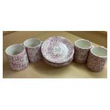 Vintage 2004 CMG Pink Spongeware Mug & Saucer Set