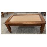 Glass Top Rattan Inlay Wood Coffee Table with