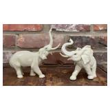 Pair of White Elephant Figurines with Raised