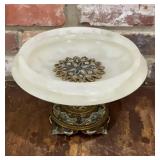 Cloisonnï¿½ Brass Pedestal Compote with White Onyx