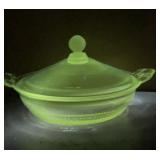 Vintage UV Glow Glass Covered Divided Candy Dish