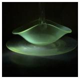 Vintage UV GLOW Glass Basket with Matching Plate