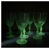 8 Vintage UV GLOW Glass Footed Goblets, Bubble