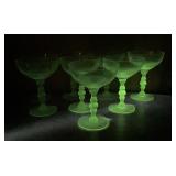 8 Vintage UV Glow Glass Stemmed Coupe Cocktail