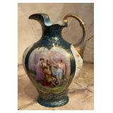 Vintage Austrian Porcelain Ewer Teal Blue Gilt