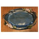 Majolica Style Blue Glazed Ceramic Serving