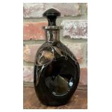 Black Art Glass Decanter with Metallic Overlay