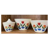 Fire-King Tulip Milk Glass Mixing Bowls & Covered