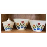 Fire-King Tulip Milk Glass Mixing Bowl & Covered