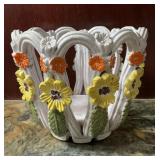 Vintage Openwork Floral Ceramic Cachepot Planter