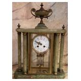 Antique French Green Onyx Portico Mantel Clock,