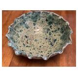 Signed Studio Art Pottery Ruffled Edge Bowl with