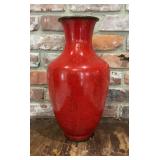 Red Chinese-Style Geometric Pattern Vase with