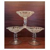 3 Vintage Fostoria Navarre Crystal Footed Compotes