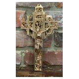 Vintage Brass Filigree Catholic Wall Crucifix,
