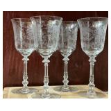 Set of 4 Vintage Etched Floral Stemmed Wine