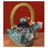 Blue Sky Clayworks Whimsical Fish Teapot, Hand