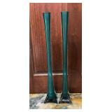 Pair of Vintage Emerald Green Art Glass Bud Vases