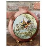Hand-Painted Pink Ceramic Vase with Bird & Bamboo