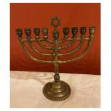 Vintage Solid Brass Nine-Light Hanukkah Menorah