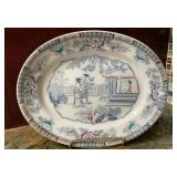 Vintage Asian Courting Scene Oval Serving Platter
