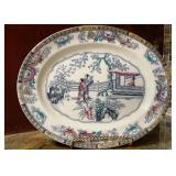Vintage Asian Scenic Transferware Oval Serving