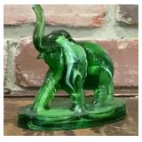 Emerald Green Slag Glass Elephant Figurine with