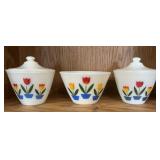 Fire-King Tulip Milk Glass Covered Bowls & Mixing