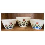 Set of 3 Fire-King Tulip Milk Glass Mixing